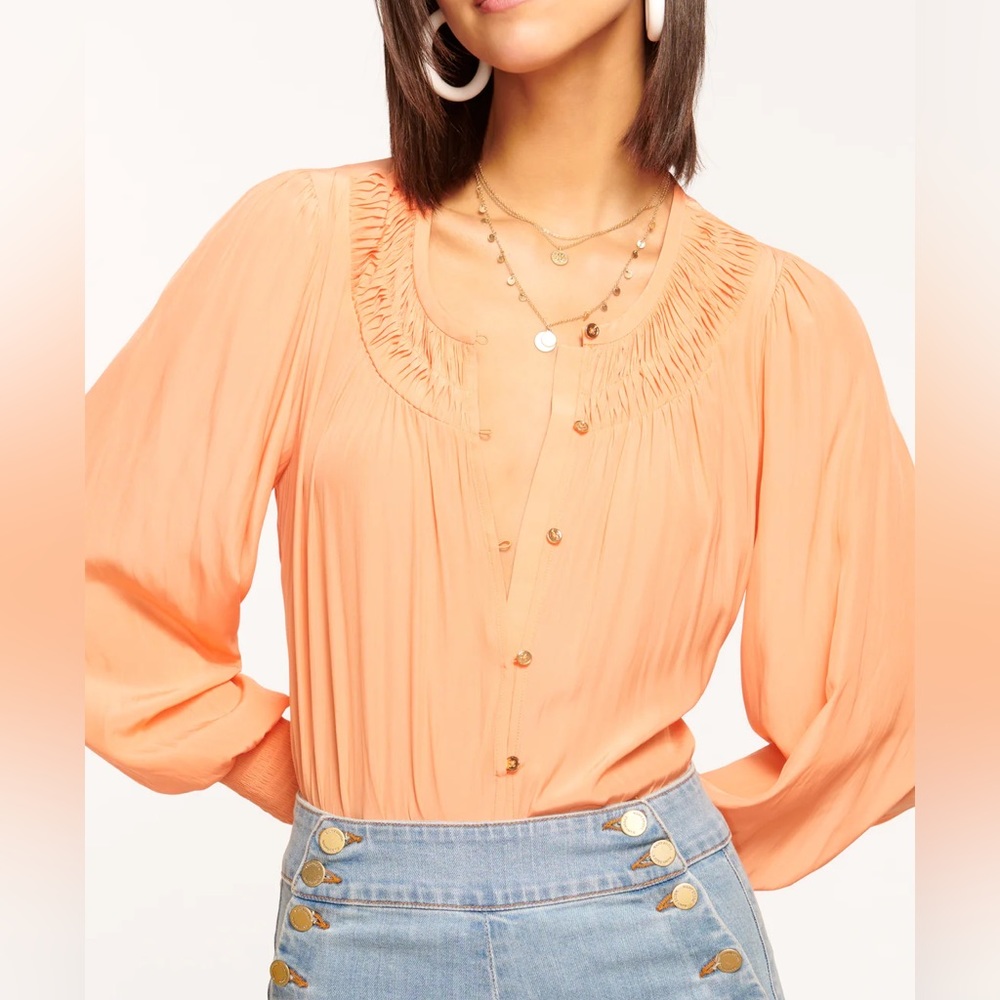Ramy Brook Isla Puff Sleeve Blouse. Peach size Medium.